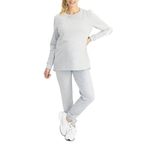 Angel Maternity Heather Grey Knit Cotton Terry Nursing Zipper Sweatshirt Size S - Picture 1 of 2